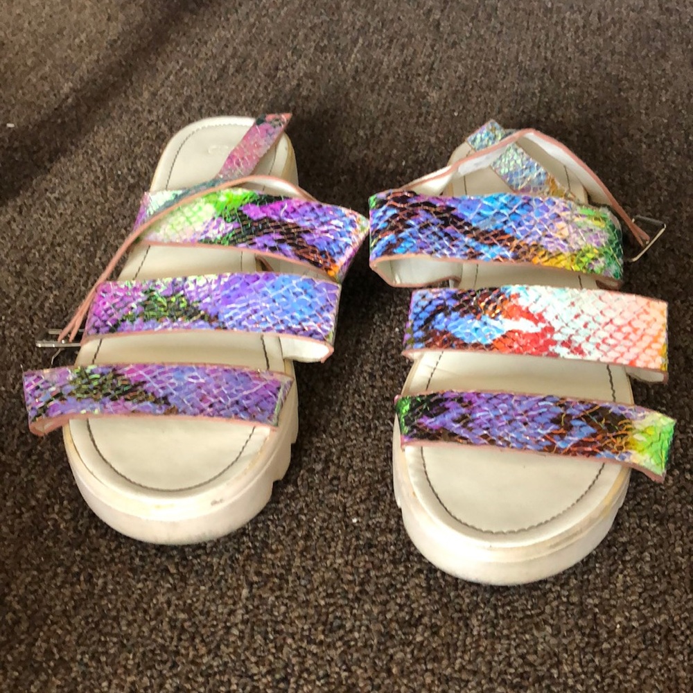 Iridescent Snakeskin Platform Sandals